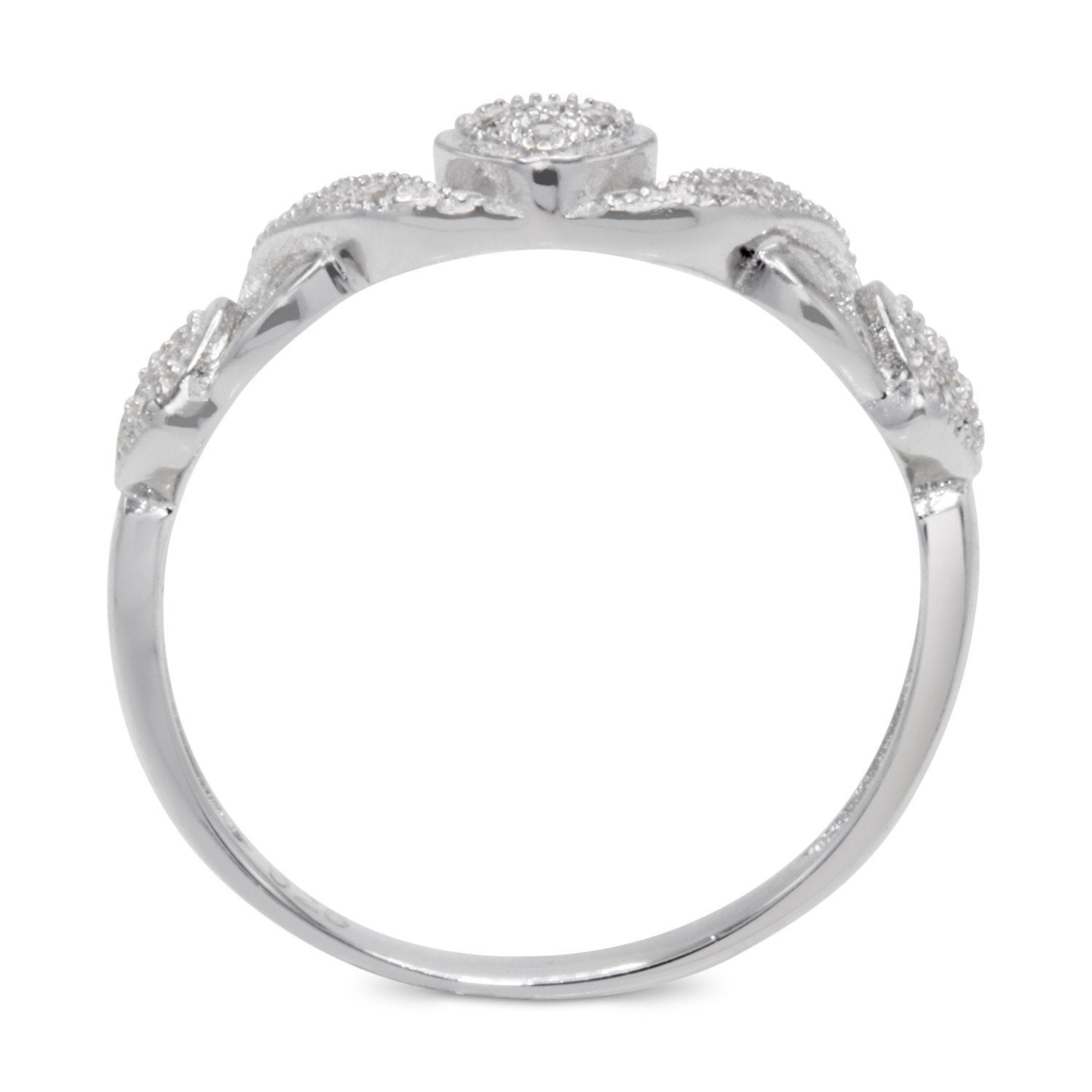 CZ 4mm Sterling Silver Plated Crossover Heart Halo Promise, Engagement Ring