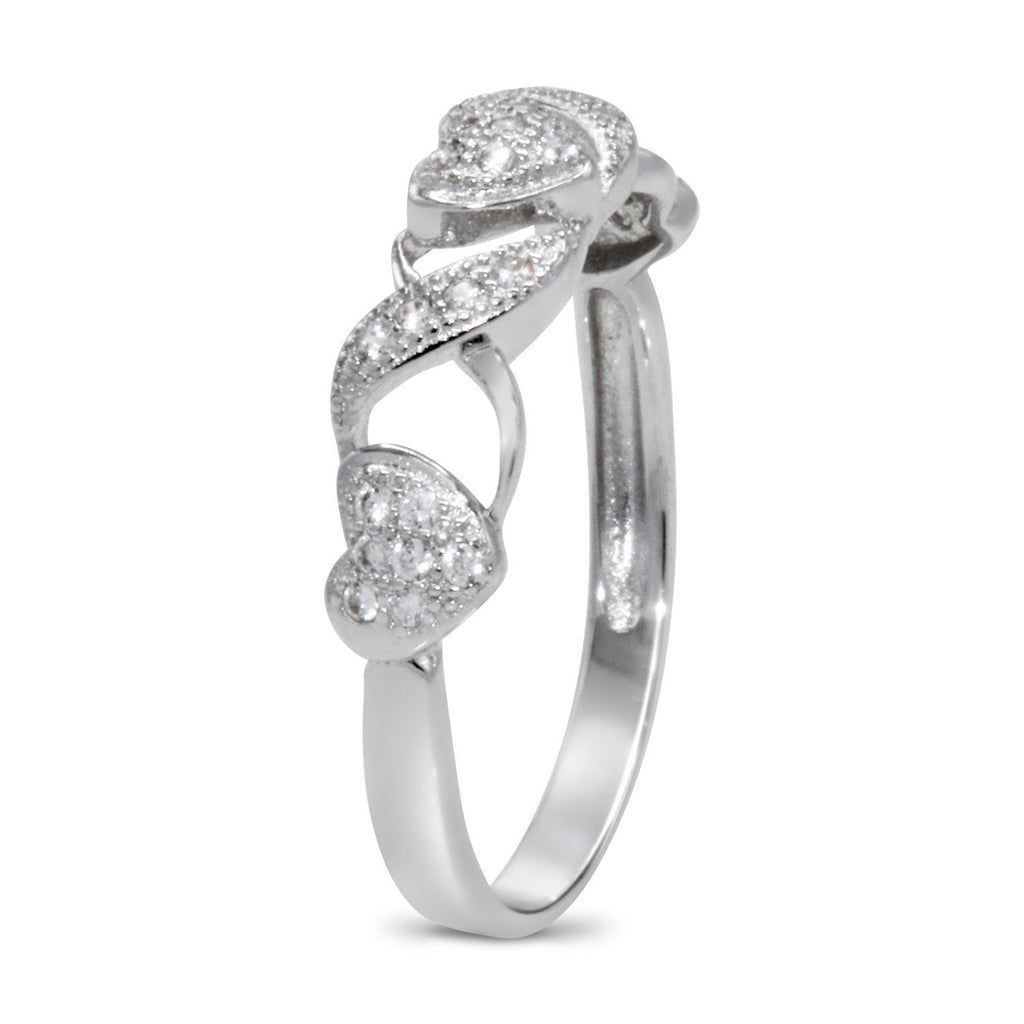 CZ 4mm Sterling Silver Plated Crossover Heart Halo Promise, Engagement Ring