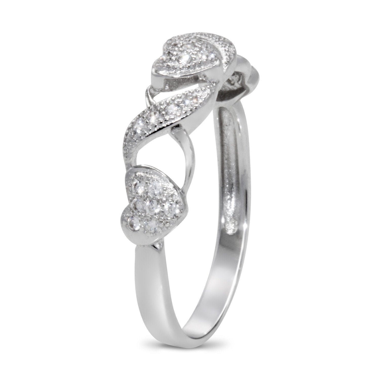 CZ 4mm Sterling Silver Plated Crossover Heart Halo Promise, Engagement Ring