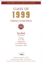Tom Mack HOF Autographed Goal Line Art GLAC Postcard Los Angeles Rams JSA