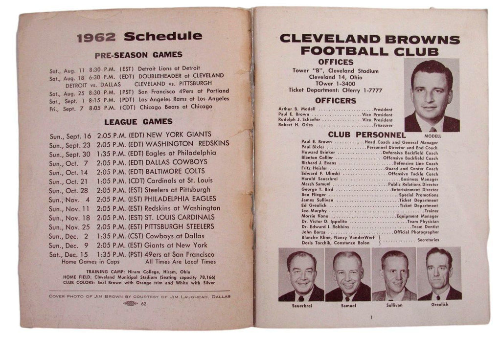 Vintage 1962 Cleveland Browns Press TV Radio Media Guide