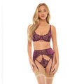 Donna Lace Trim Satin Underwire Bra Thong & Garter Belt Set