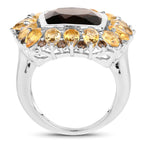 9.16 Carat Genuine Smoky Quartz & Citrine .925 Sterling Silver Ring