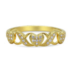 CZ 4mm Sterling Silver Gold Plated Crossover Heart Halo Engagement Ring