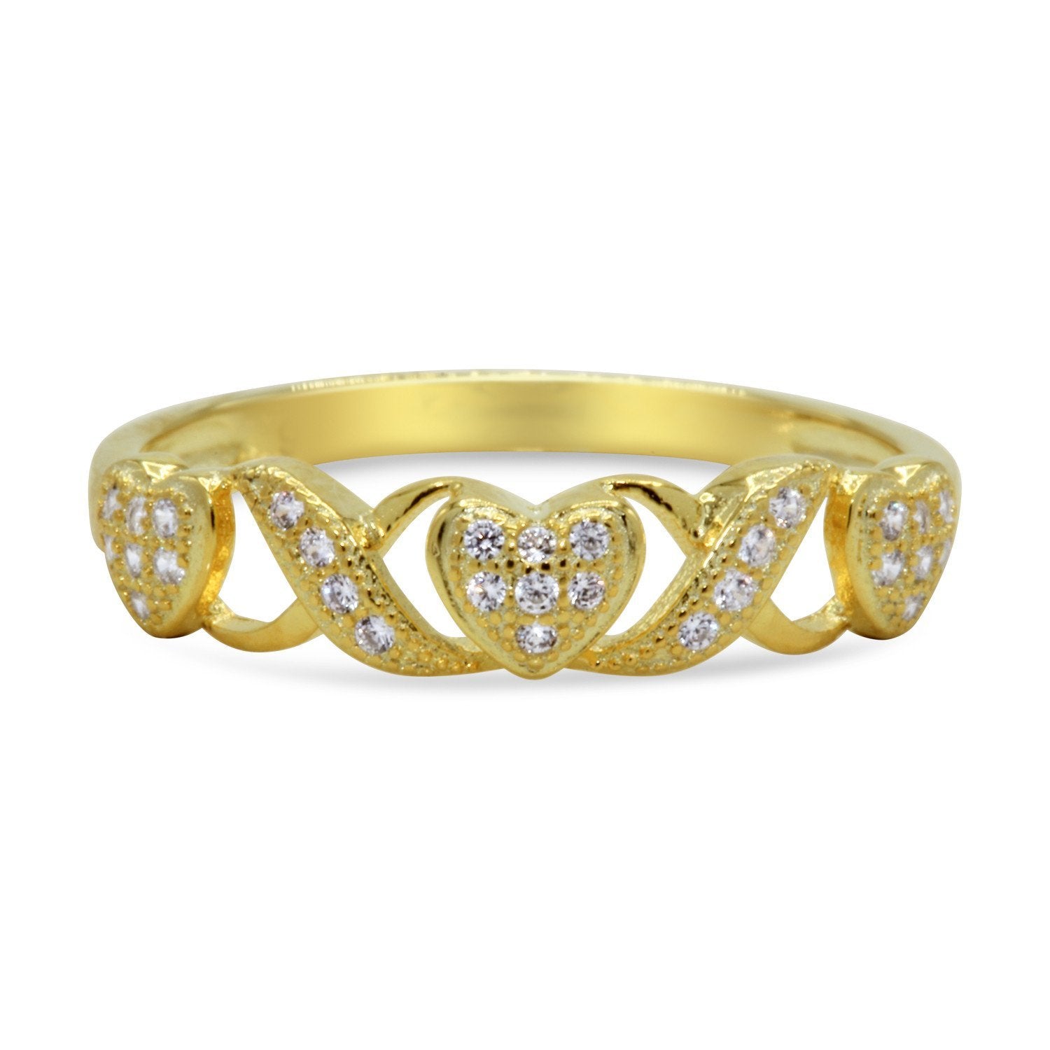 CZ 4mm Sterling Silver Gold Plated Crossover Heart Halo Engagement Ring