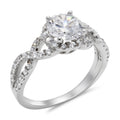 CZ 7mm Center Stone Sterling Silver Plated Crossover Halo Engagement Ring