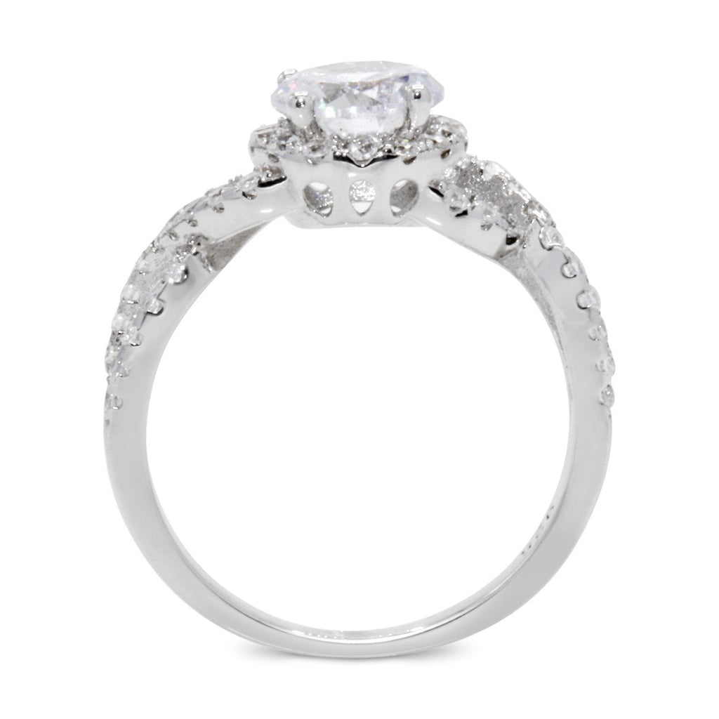 CZ 7mm Center Stone Sterling Silver Plated Crossover Halo Engagement Ring
