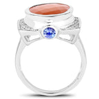 5.99 Carat Genuine Peach Moonstone, Tanzanite and White Topaz .925 Sterling Silver Ring