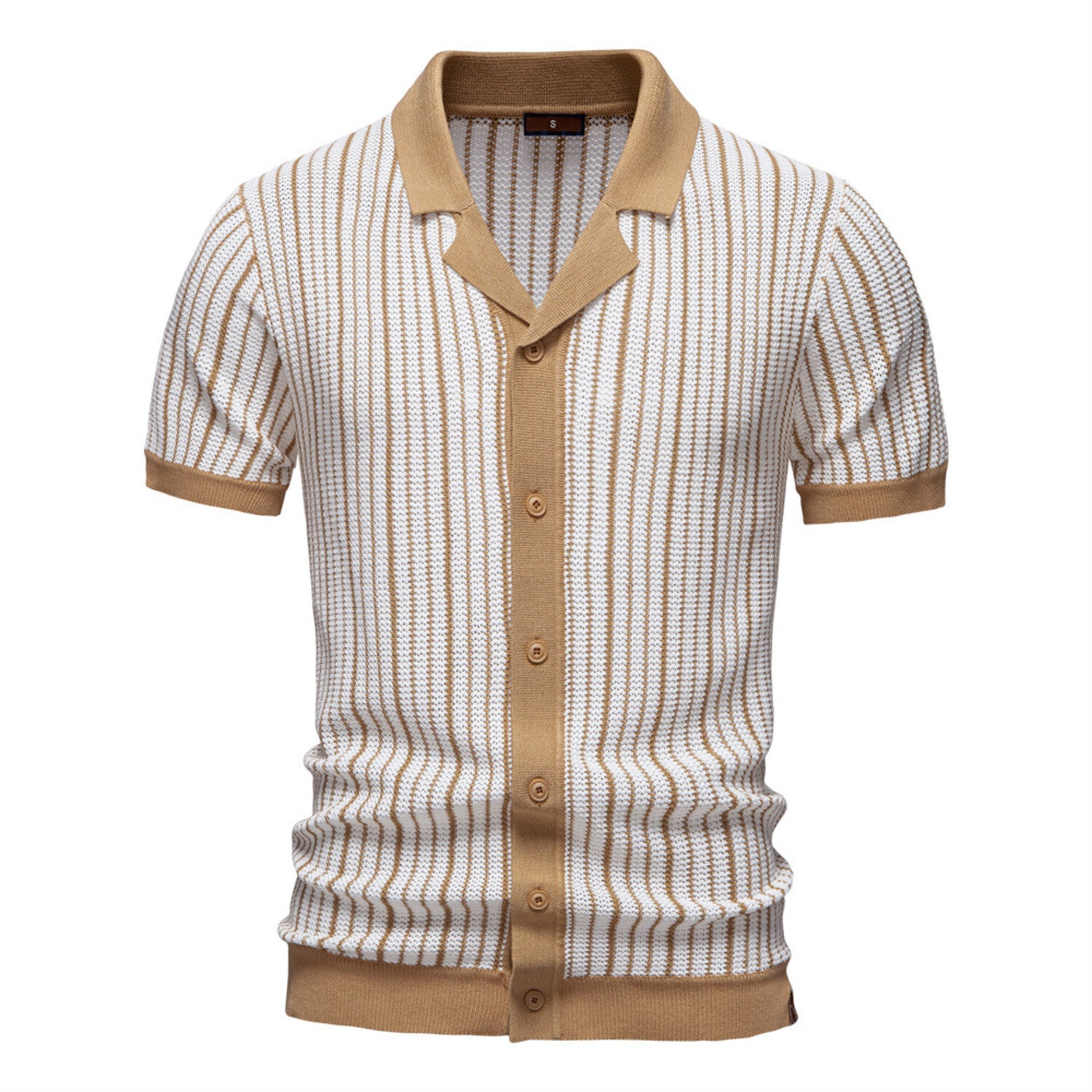 Notched Collar Button Down Polo Shirt // Khaki