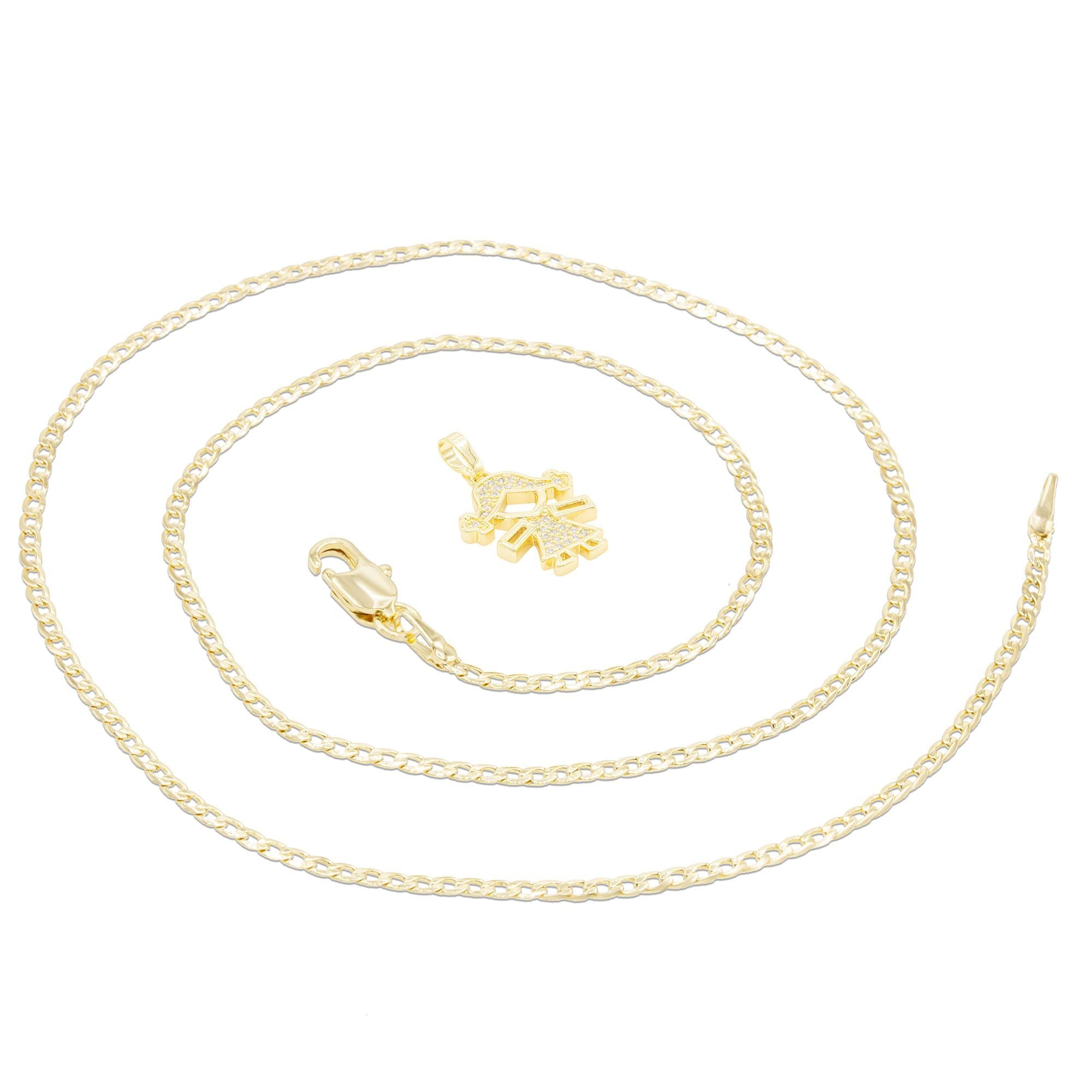 Girl Cubic Zirconia Pendant With Necklace Set 14K Gold Filled