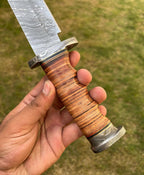 Exquisite Damascus Hunting Knife with Stacked Leather Handle | Limited Edition | cskforged store"