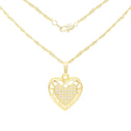 Cubic Zirconia 14K Gold Filled Hollow Heart Pendant Necklace Set
