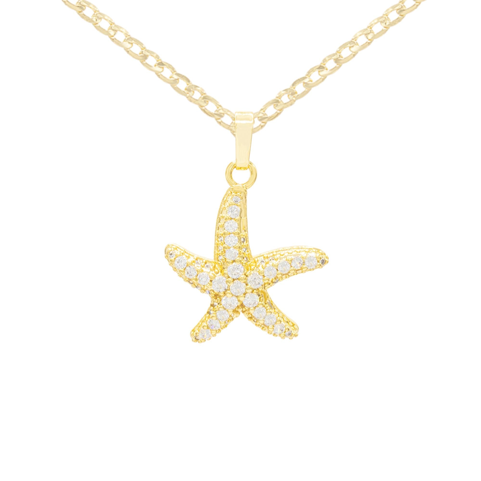 Starfish Cubic Zirconia Pendant With Necklace Set 14K Gold Filled
