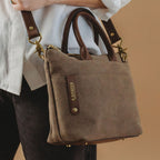 Dot Tote | Chocolate Washed Canvas + Brown Leather