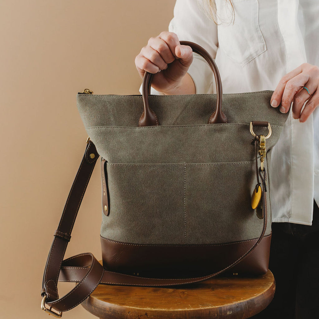 Otto Tote | Fatigue Washed Canvas + Brown Leather