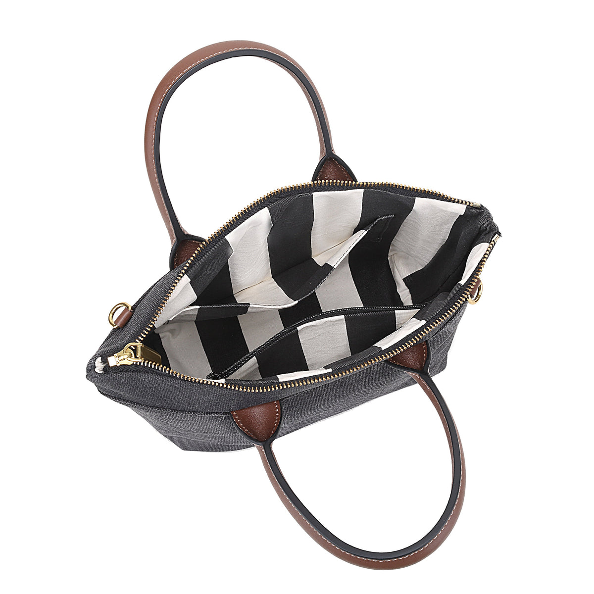 Dot Tote | Black Washed Canvas + Brown