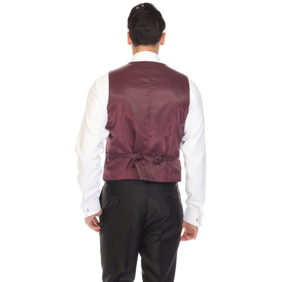 Men's Burgundy Vest - Solo Adjustable Suit Vest & Waistcoat for Wedding, Groomsmen & Prom, Sizes 36-52 | Ferrecci