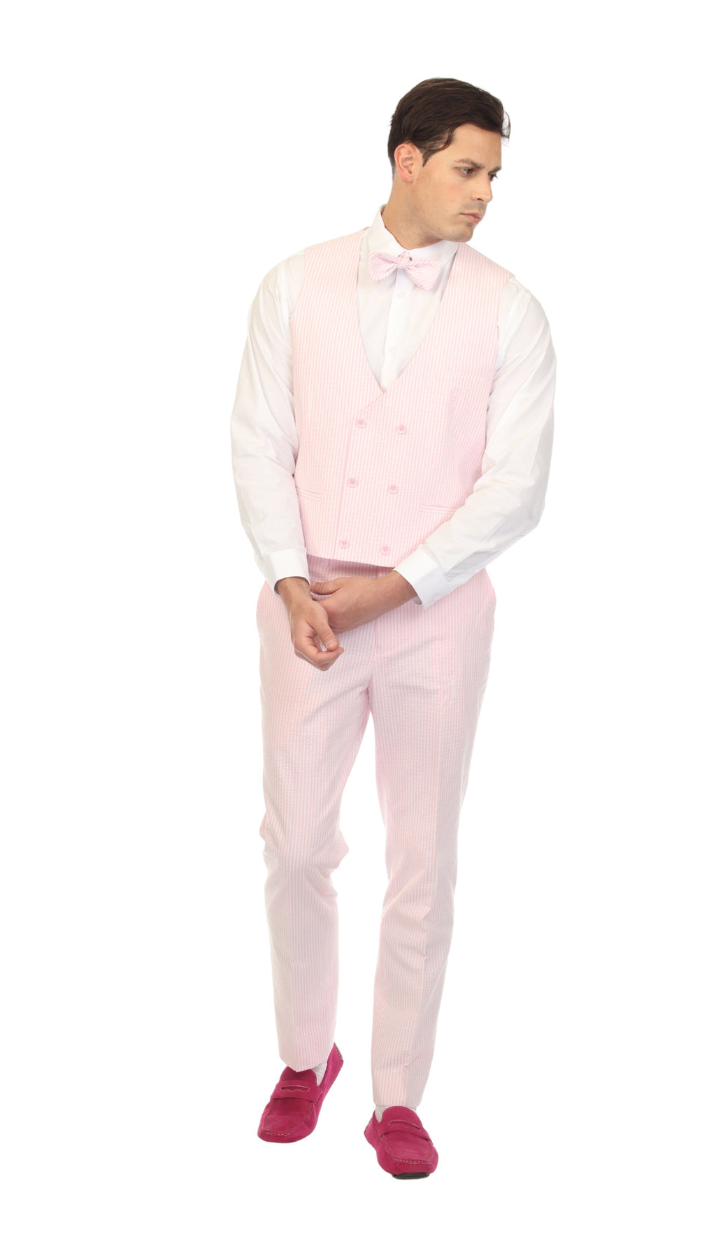 Men's Pink Double Breasted Seersucker Vest – Grant