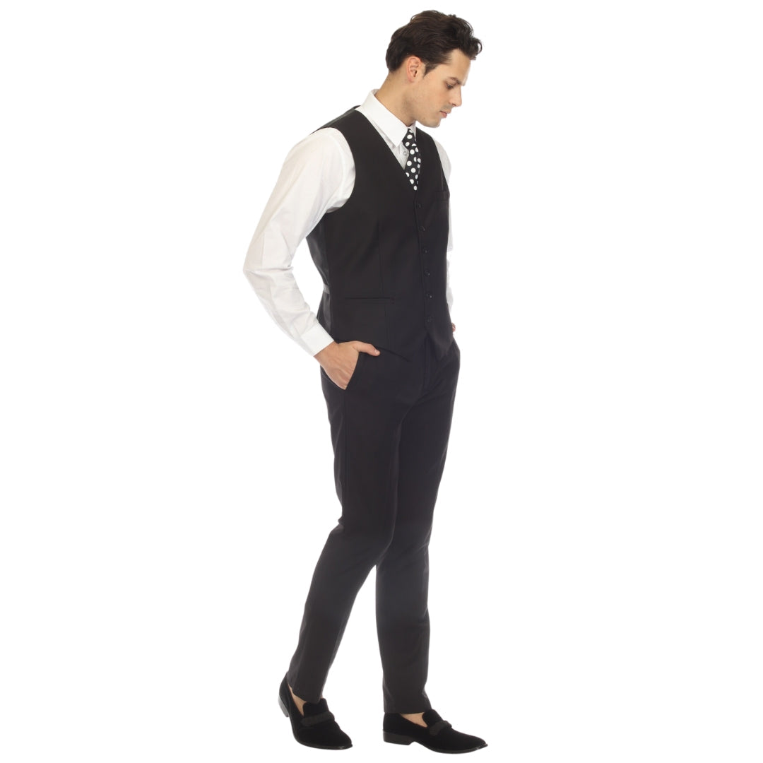 Men's Black Vest - Solo Adjustable Suit Vest & Waistcoat for Wedding, Groomsmen & Prom, Sizes 36-52 | Ferrecci