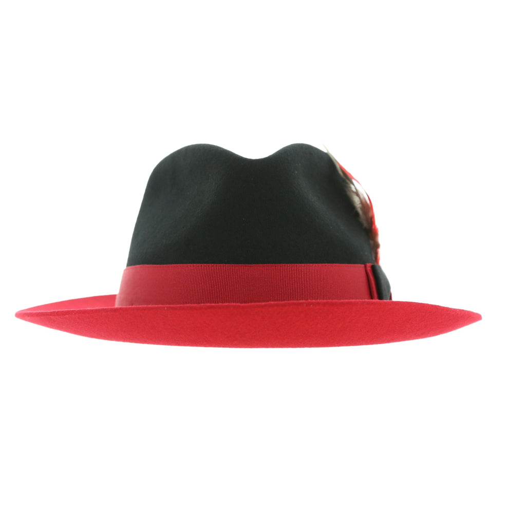 Puck Trilby Ferrecci Two Tone Black Crown & Red Brim Trilby Hat