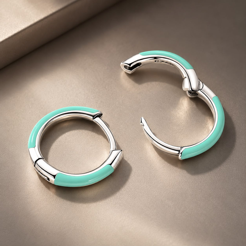 925 Sterling Silver Earrings with Enamel Finish, 1.2cm for Women