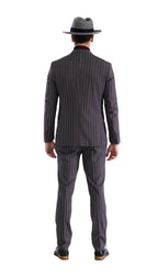 Bellagio Grey White Mens 2 Button Slim Peak Lapel Suit With Pick Stitching Ticket Pocket Double Breasted Vest With Shawl Lapel
