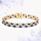 14K Yellow Gold Plated 12.53 Carat Genuine Blue Sapphire and White Diamond .925 Sterling Silver Bracelet