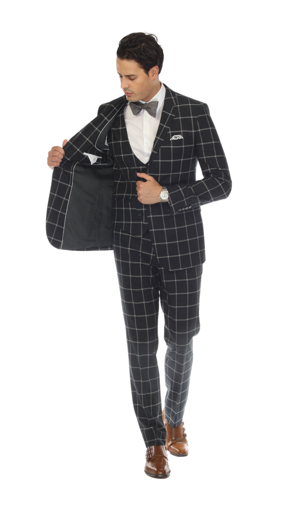 Copper Hunter Green 3pc Slim Fit Notch Lapel Suit with Double Breasted Vest