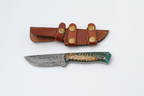 Damascus Steel "Titan Gecko" Fixed Blade Knife with Forest Green Pine Cone Scales Resin Handle - TK-444