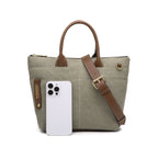 Dot Tote | Fatigue Washed Canvas + Brown Leather