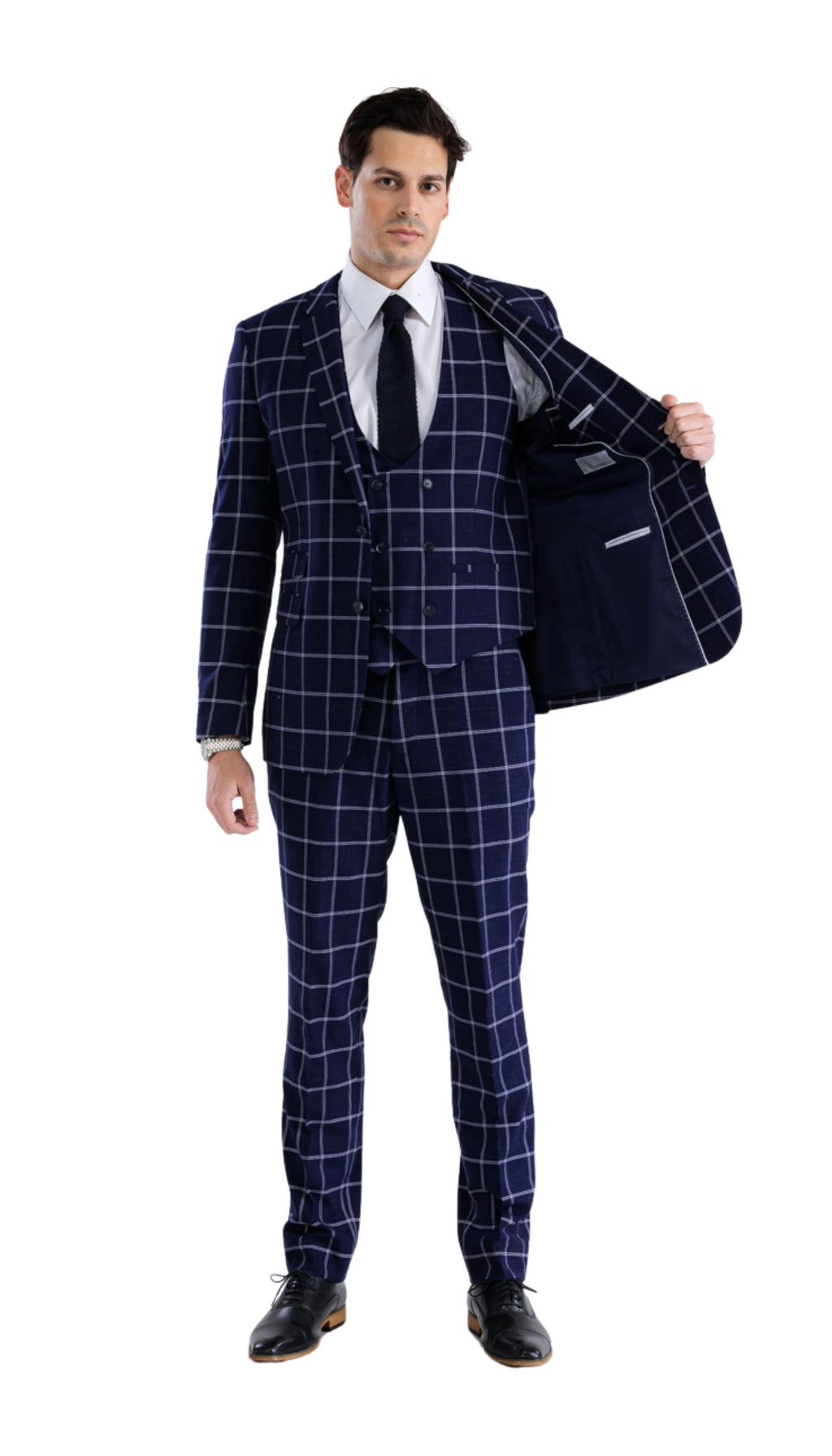 Copper Navy 3pc Slim Fit Notch Lapel Suit with Double Breasted Vest