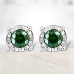 Sterling Silver Rose Cut Treated Green Diamond Solitaire Stud Earrings (0.25 cttw, Green Color, I2-I3 Clarity)