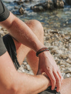 Stacked Brown Leather & Tiger Eye Bead Bracelet
