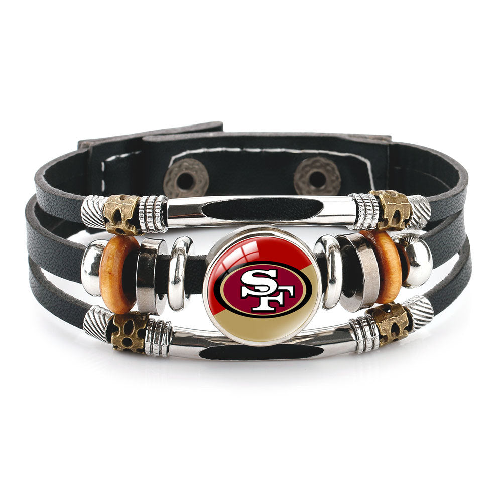 Leather Sports Team Logo Bracelet – Adjustable Fans Wristband Gift for Game Day & Holidays