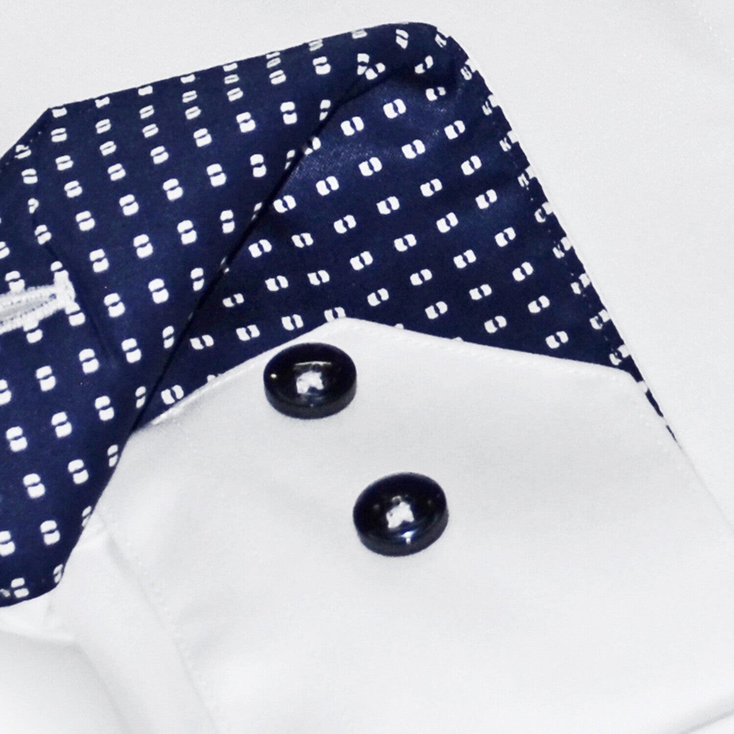 Contrast Collar & Cuff Button Up // White + Navy Dots Trim
