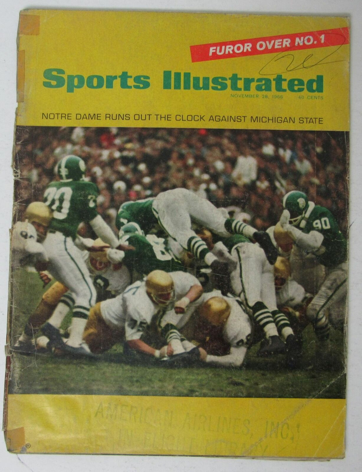 Notre Dame vs. Mich. State FB  1966 Sports Illustrated 11/28/66 NO LABEL 144594