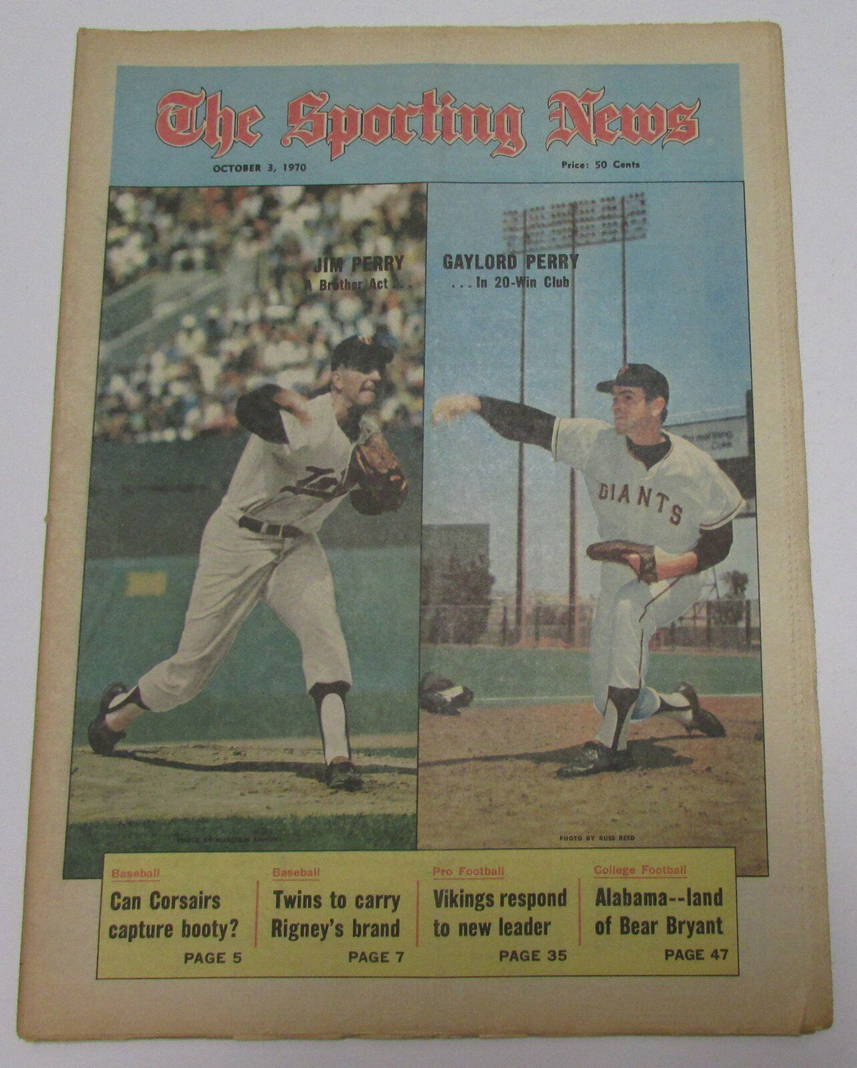 Gaylord Perry SF Giants October 3, 1970 Sporting News Cover 144657