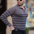 Striped Polo Sweater // Gray