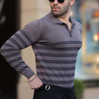 Striped Polo Sweater // Gray