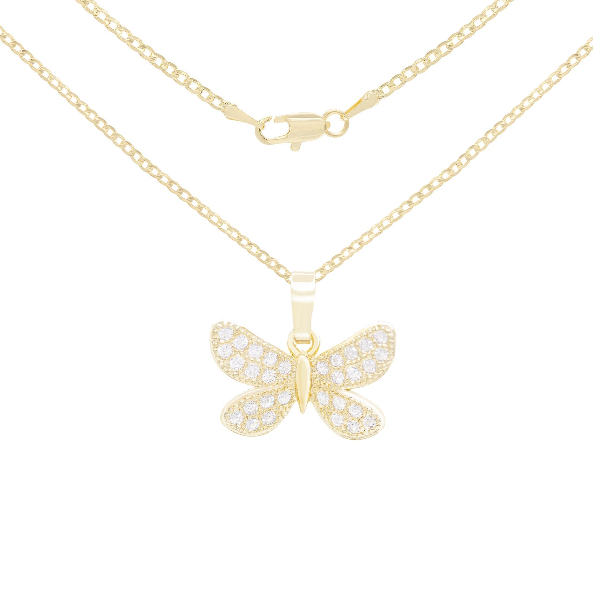 Morning Butterfly Cubic Zirconia Pendant With Necklace Set 14K Gold Filled