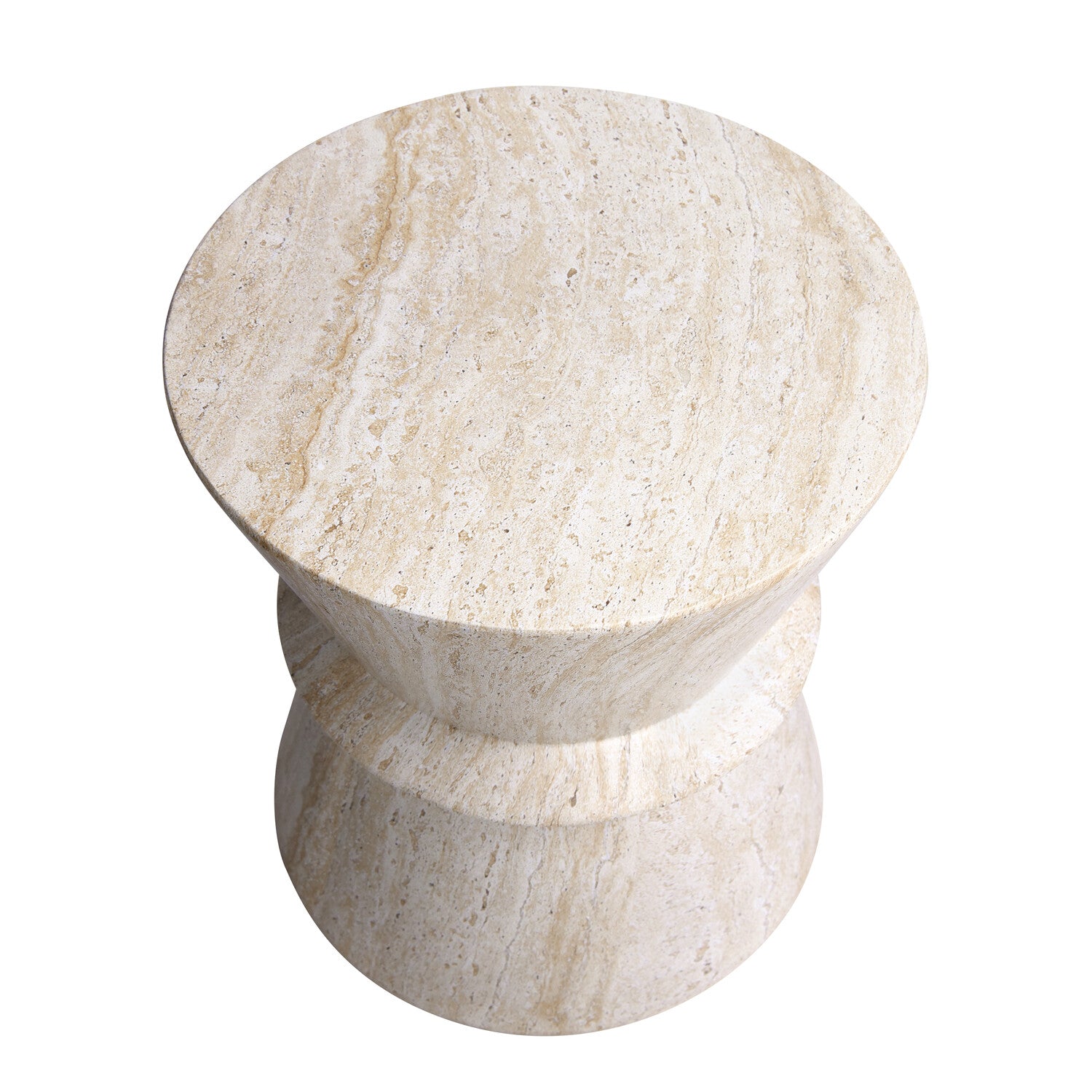 Hourglass Travertine Stone Finish Italian Design MgO Side Accent Table