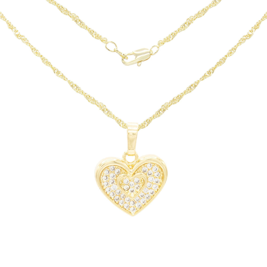 Cubic Zirconia 14K Gold Filled Binary Heart Pendant Necklace Set