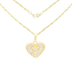 Cubic Zirconia 14K Gold Filled Binary Heart Pendant Necklace Set