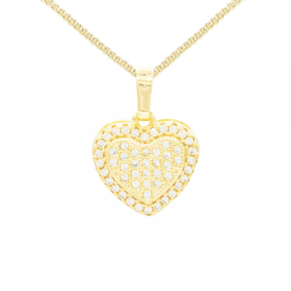 Cubic Zirconia 14K Gold Filled Dual Heart Pendant Necklace Set