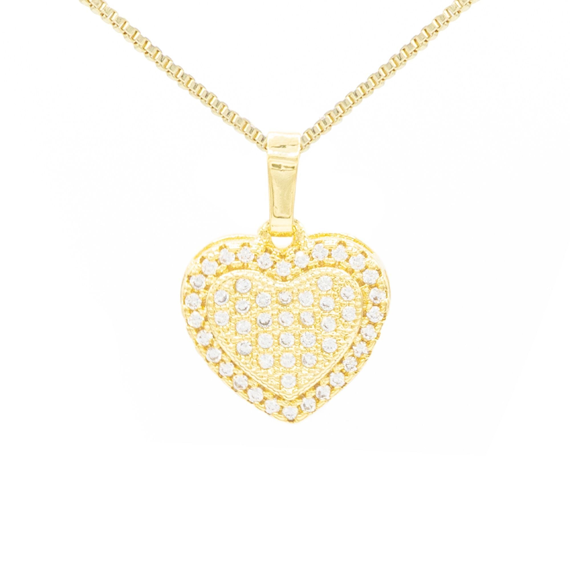 Cubic Zirconia 14K Gold Filled Dual Heart Pendant Necklace Set