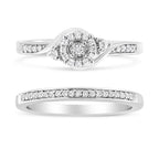 .925 Sterling Silver 1/4 Cttw Diamond Halo and Swirl Engagement Ring and Wedding Band Set (I-J Color, I3 Clarity)- Ring Size 7