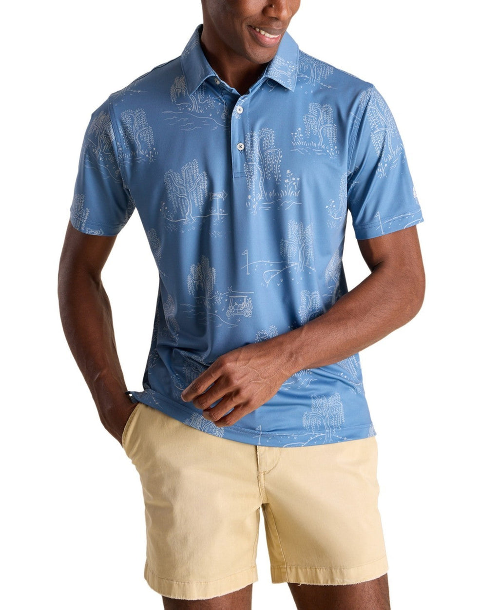 Chubbies The Golf Course Willow Polo Men's Blue Golf Shirt Performance DDR1430