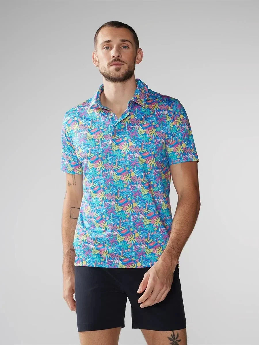 Chubbies The Tropical Bunch Polo Shirt Men's Multi Slim Fit Performance RED249