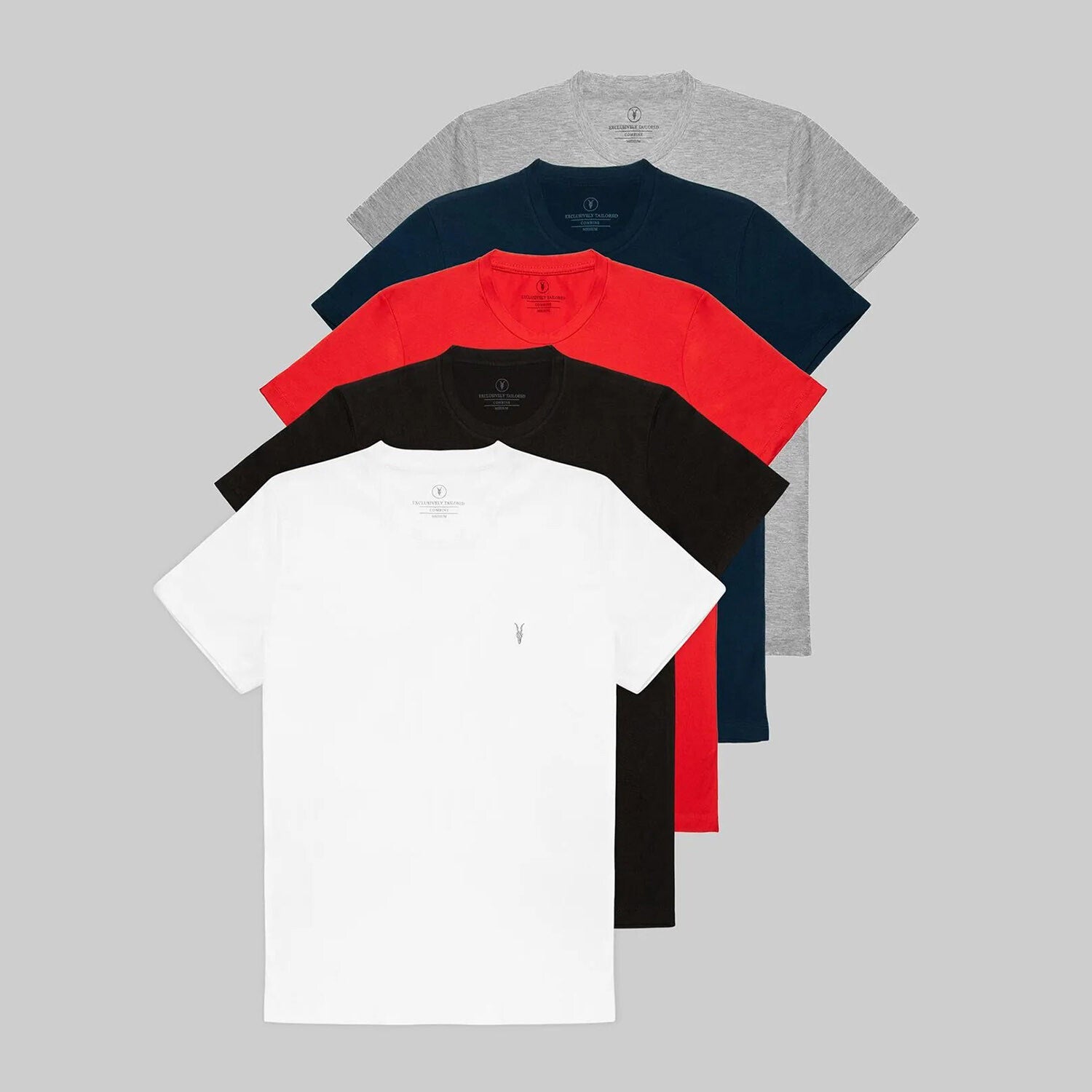 Set of 5 // Crewneck Regular Fit T-Shirts // Gray +Indigo + Red + Black + White