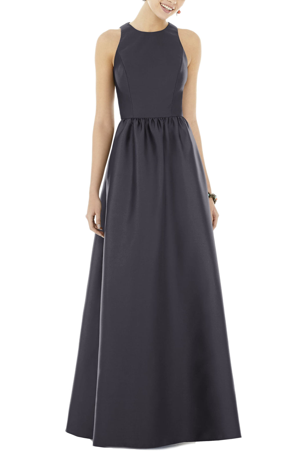 Alfred Sung Satin A-Line Gown in Onyx, Size 14